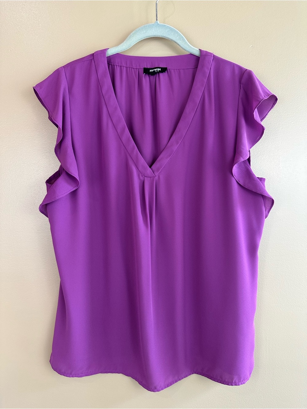 Premise Studio Purple V-Neck Flutter Sleeve Blouse Top Womens Large Fairy Office